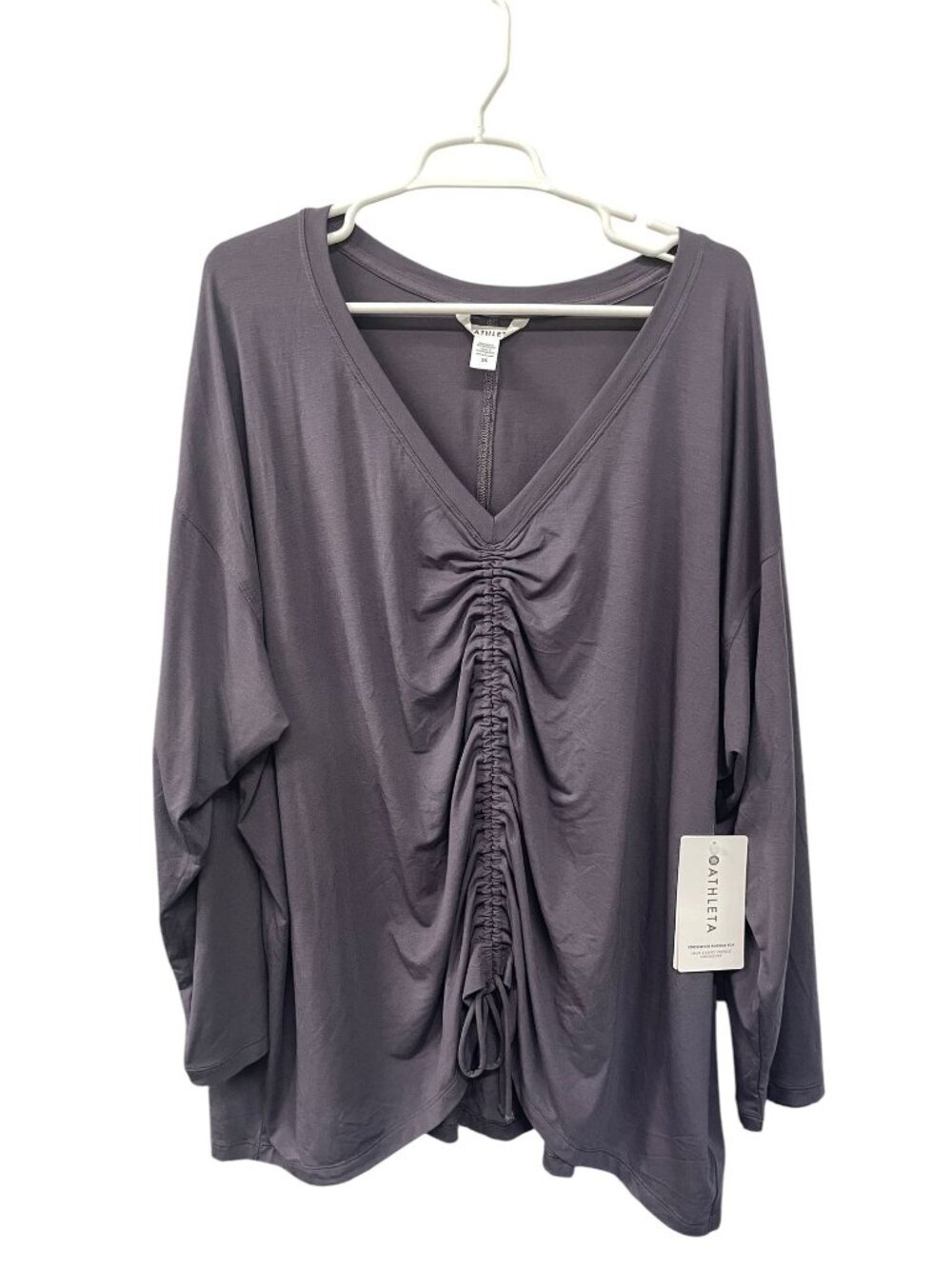 NWT Athleta Crossover Ruched Top 3X Dark Gray Plum Long Sleeve Activewear